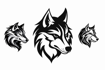 Wolf head logo set. Vector illustration of a wolf head in different poses.