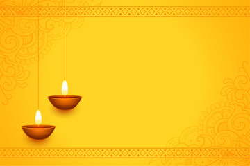 traditional shubh deepavali yellow background with text space and diya design