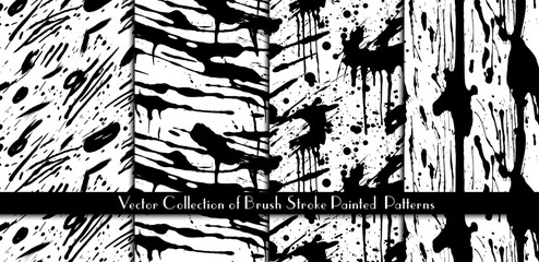 Set of seamless grunge patterns with ink splashes. Monochrome vector backgrounds.