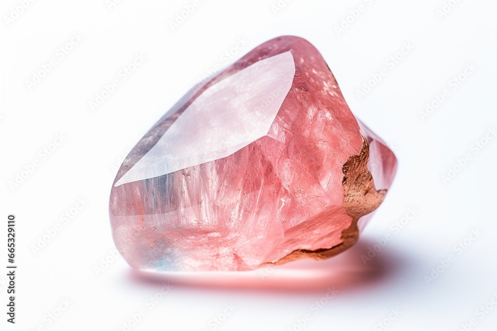 Aufkleber Generative AI : macro shooting of natural gemstone - tumbled rose quartz mineral gem stone isolated on white background