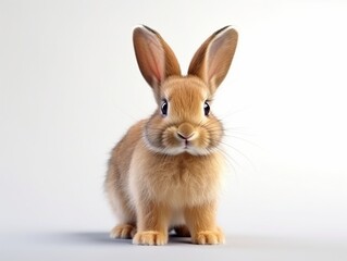 Fototapeta na wymiar Generative AI : A healthy lovely baby brown bunny easter rabbit stand up on two legs on white background.
