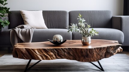 Modern Living Room Elegance: Walnut Coffee Table Detail