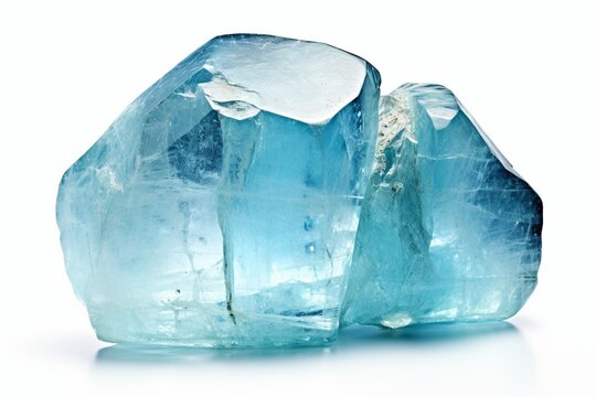 Generative AI : tumbled aquamarine gemstone cutout on white background