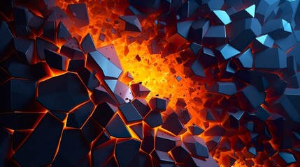 Abstract geometric background. Explosion power design with the crushing surface. 3d illustration. - obrazy, fototapety, plakaty