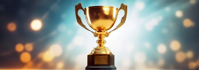 Tuinposter Champion golden trophy for winner background. Success and achievement concept. © Dibos