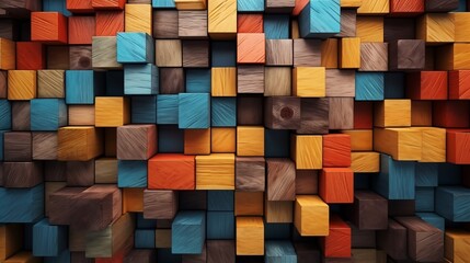 geometric block with a background of vibrant wooden puzzle pieces. logical reasoning, corporate logic, dilemmas, decisions, rationale, goals, objectives, and strategy concepts4k, high detailed,  - obrazy, fototapety, plakaty