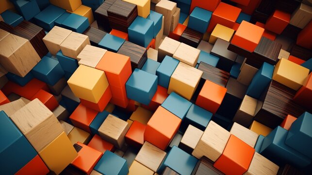 geometric block with a background of vibrant wooden puzzle pieces. logical reasoning, corporate logic, dilemmas, decisions, rationale, goals, objectives, and strategy concepts4k, high detailed, 
