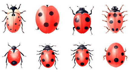 Watercolor Set of ladybug elements collection clipart . generative ai
