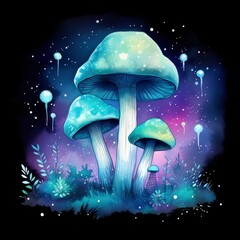 Watercolor Magical Mushrooms for T-shirt Design.