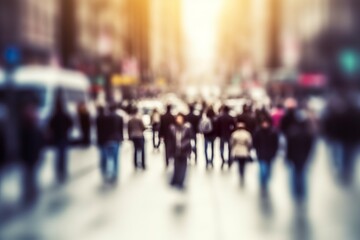 Blurred business people walking in the city scape.