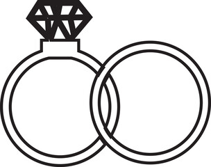 Diamond Ring Icon Flat Graphic Design. Black isolated outline icon of ring with diamond on white background.
