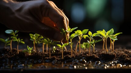 Planting a new seedling in the garden soil