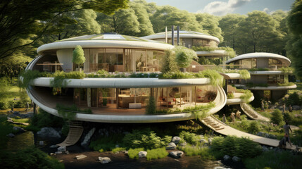 Fototapeta na wymiar ultra modern architect villa lots of green plants. ECO friendly living