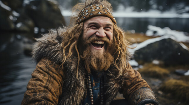 A happy Viking with a big laugh