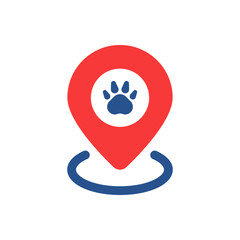 pet store location icon with red pin and paw