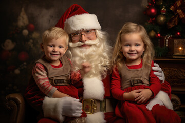 Fototapeta na wymiar Santa Claus and happy Kids