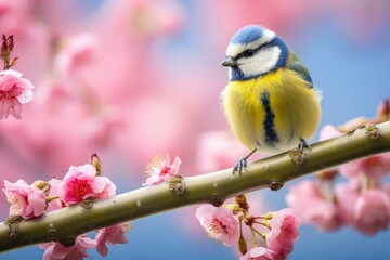 Fototapeta premium A Bluetit bird resting on the branch of a tree.