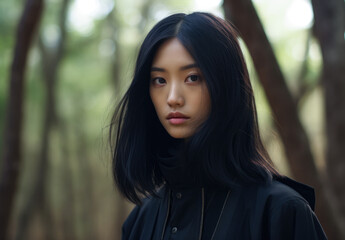 Fototapeta premium Young Asian woman portrait in black