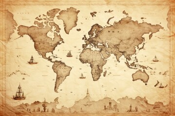 Fototapeta na wymiar Great detailed illustration of the world map in vintage style.