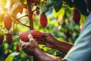 Foto op Plexiglas Close-up of a mans hands collecting cocoa beans © Aleksandr Bryliaev