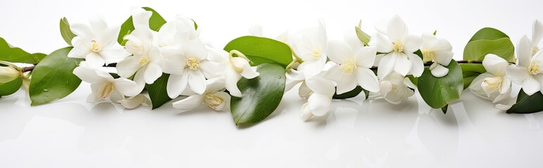 Fototapeta premium Jasmine flowers on white surface.