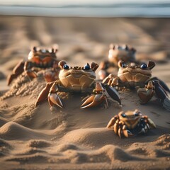 A group of crabs on the seashore participating in a sandcastle-building contest for the New Year1