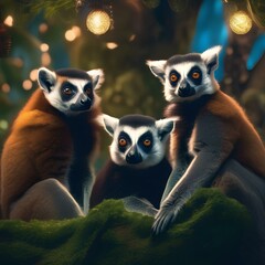 A group of lemurs holding a masquerade ball in the treetops, with vibrant masks and twinkling lights5
