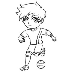 Cute Boy Kicking Soccer Ball line art