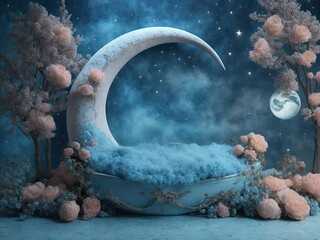 Moon Newborn Digital Backdrop, NEWBORN DIGITAL BACKDROP, for Baby Girl Boy, Photo Shoot Crescent Moon Background, Moon Overlay, Moon Newborn Props