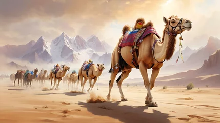 Selbstklebende Fototapeten Oil painting wallpaper camel © Ainur