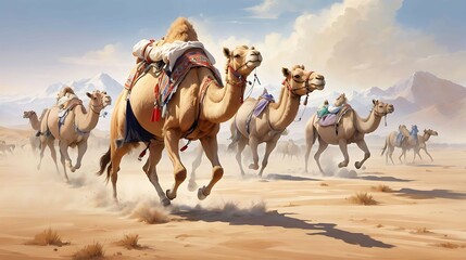 Oil painting wallpaper camel