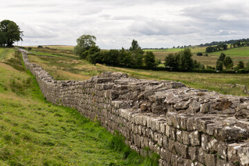 looking along a section of Hadrians Wall near Gilsland, Northumberland