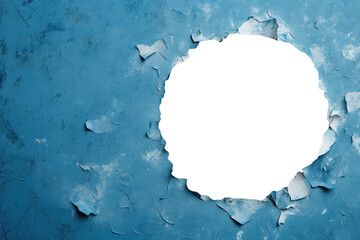 Old blue wall with hole - obrazy, fototapety, plakaty