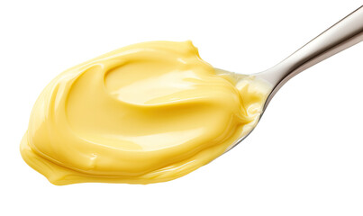 Close-up of small spoon with butter isolated on transparent background
