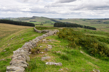 looking out at the Northumberland countryside from Hadrian's Wall Path near Once Brewed, UK