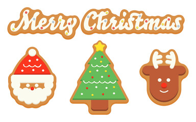 サンタさん・トナカイ・ツリーのジンジャークッキー・クッキーのベクターイラスト／12月・クリスマス・冬
