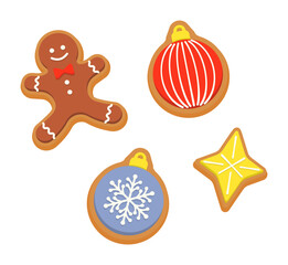 ジンジャークッキー・クッキー・オーナメントのベクターイラスト／12月・クリスマス・冬