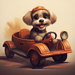 dog in car toy dog sitting in seat vector, driver, child, boy, red, pet, driving, isolated, 