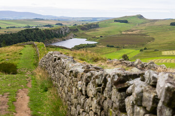 looking back to Highshield Crags and Crag Lough near Housesteads, Northumberland, UK