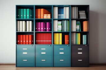 A cabinet with folders for storage, organization, and administration. Generative AI