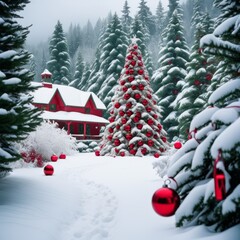 christmas tree with snow