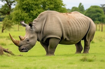 Obraz premium White Rhino grazing.