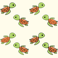 Seamless pattern with sea turtle cartoon swimming in water. Vector illustration.