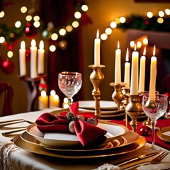 christmas table setting for a dinner
