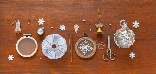 Handmade gifts for Christmas. Bead embroidery snowflake. Accessories for embroidery and Christmas...