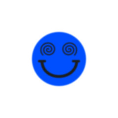 Y2K blurred blue emoji with smiling face