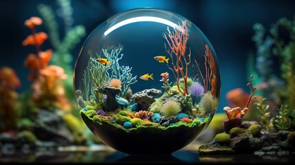  a fish bowl filled with lots of different types of fish.  generative ai