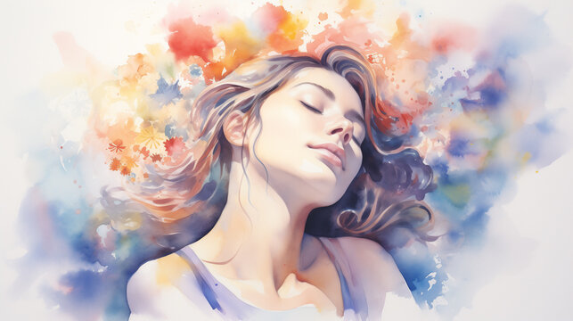 Watercolor meditation and mindfullnes lifestyle concept art, spiritual awerness, mental soul health, self care, healthy habit, relief
