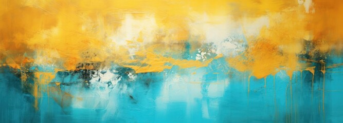 wide abstract watercolor background with cyan gold colors