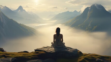 woman meditating in the mountains